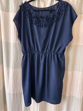one clothing Navy Floral-Applique Mini Dress